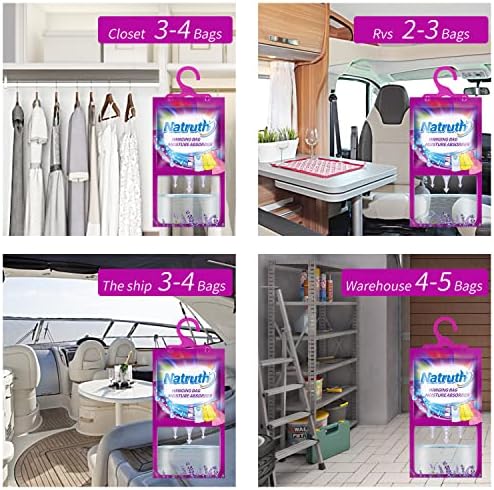 NATRUTH 12-PACK Moisture Absorber Bags With Lavender,Desiccant Hanging Bag Use for Kitchen Bathroom Wardrobe, Eliminates Odors，Odor Absorber Humidity Packs, Hanging Closet Dehumidifier Bags for Closet