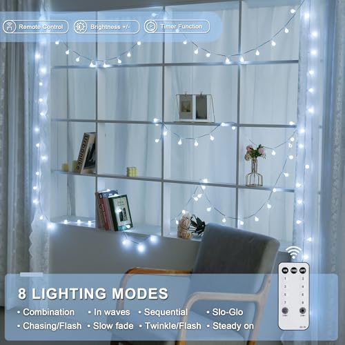 JMEXSUSS 100ft 200 LED White Globe String Lights Indoor Outdoor Waterproof