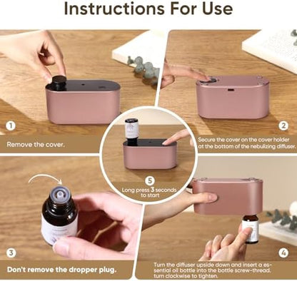 Waterless Diffuser for Home Essential Oil Diffuser, Aromatherapy Diffuser, Portable Scent Diffusers, 3 Mist Modes, Cycle Start for Bedroom, Office Studio 350-700 sq. ft Rose Gold