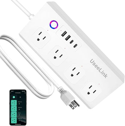 UseeLink Smart Power Strip, WiFi Surge Protector Compatible with Alexa Google Home, Smart Outlets with 4 USB 4 Charging Port, Multi-Plug Extender for Home Office and Christmas Light, 16A