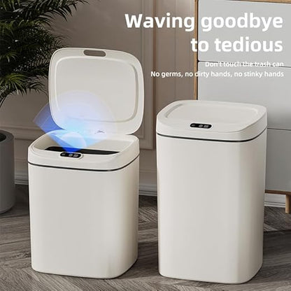 Automatic Motion Sensor Trash Can with Lid, 4.2 Gallon Touchless Smart Garbage Bin, Hands-Free Opening by Wave, Kick or Knee, USB Rechargeable, for Kitchen, Bathroom, Office, Bedroom