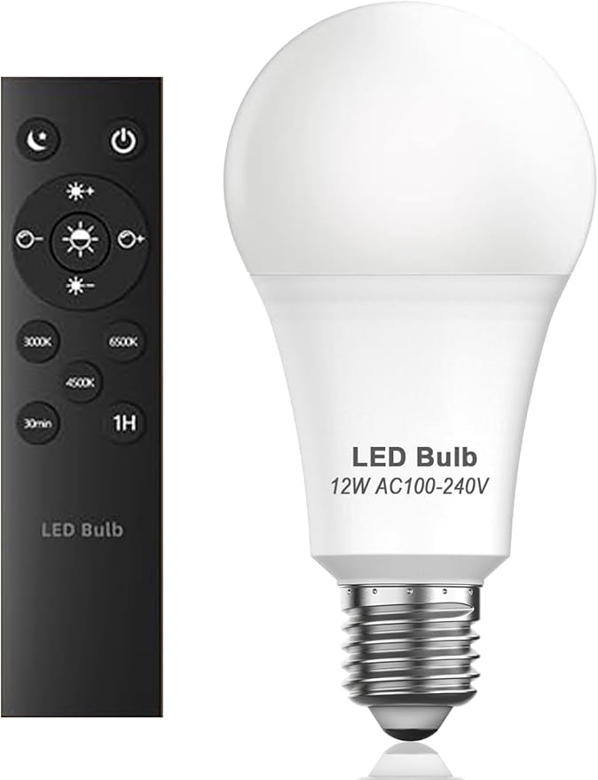【Upgraded】luckystyle LED Light Bulbs with Remote Control,E26 Light Bulbs Dimmable 3000k-6500k,Led Bulbs 12W Energy Efficient,Cordless Light Bulb for Lamp Lighting for Bedroom Living Room Office,Timer