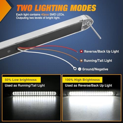 Nilight LED Tail Light 17" White Reverse Back Up Lights W/Chrome Bezel