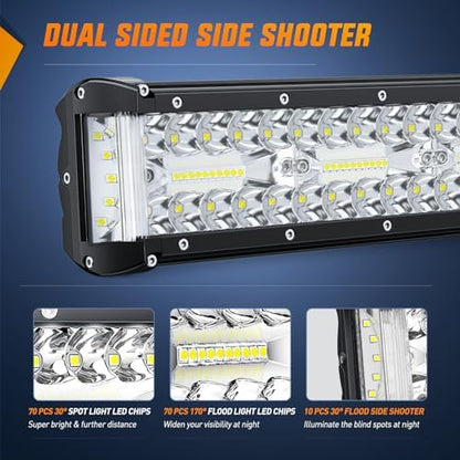 Nilight 20 Inch Side Shooter Light Bar Spot Flood Combo Triple Row