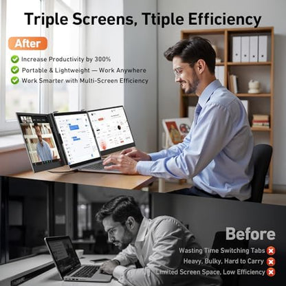 14.1'' Triple Laptop Screen Extender, 2.2lbs Ultra-Light Portable Monitor