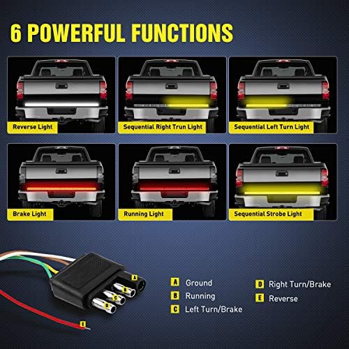 Nilight TR-04 Truck Tailgate Bar 60" Triple Row 504 LED Strip with Red Brake White Reverse Sequential Amber Turning Signals Strobe Lights，2 Years Warranty