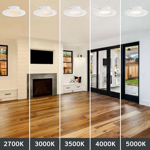 Designers Fountain LED Recessed Ceiling Light, 5/6 Inch 5CCT Metal Lighting Fixture, Dimmable, 1000 Lumens, 2700K/3000K/3500K/4000K/5000K, White Trim, EVL61093T50WH