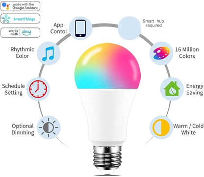 Zigbee Smart Light Bulb,Smart hub Required,Voice Control with Alexa,Compatible with Google Assistant/SmartThings/Tuya Smartlife/eWelink APP/Hubitat,16 Million Colors