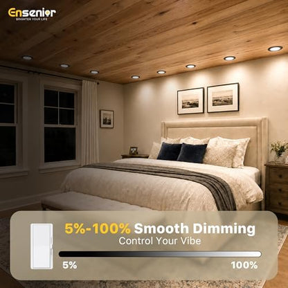 Ensenior 16 Pack 6 Inch LED Recessed Ceiling Light, Dimmable, 2700K-5000K 5CCT, 1200LM 12W 120V, High Brightness Canless Wafer Downlight, Black - ETL&FCC&IC