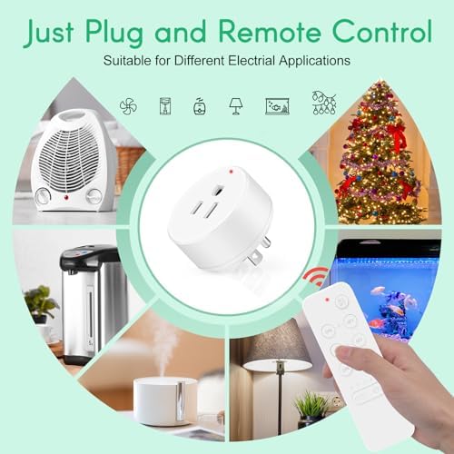 NineLeaf Remote Timer Outlet, Wireless Remote Control Plug Programmable, 500FT Long Range, 15A/1500W Plug in Light Switch, No Wiring Needed for Lamps, Fans, Christmas Lights,1Remote 1Outlet