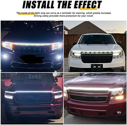 DREAMOTOR 94.5 Inch Led Hood Light Strip, White/Amber Car Hood Strip Lights