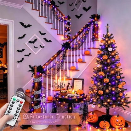 JMEXSUSS 100 LED Orange and Purple Fairy Halloween Lights USB Powered