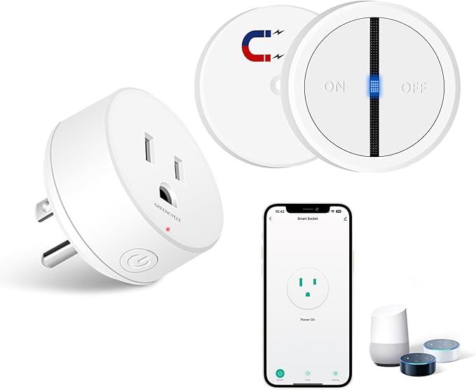 Greencycle Smart Wireless Remote Control Outlet Plug,WiFi Outlets for Household,On Off Smart Outlets Switch Compatible with Tuya,Alexa and Google Assistant,Timer Outlet,No Wiring,White