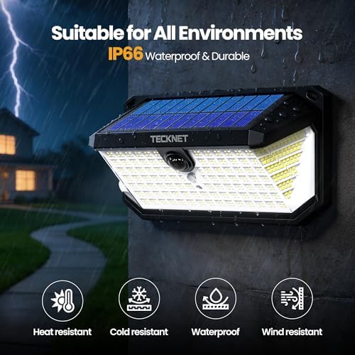 TECKNET 546 LED Motion Sensor Outdoor Lights with Remote Control Hook 2Pack