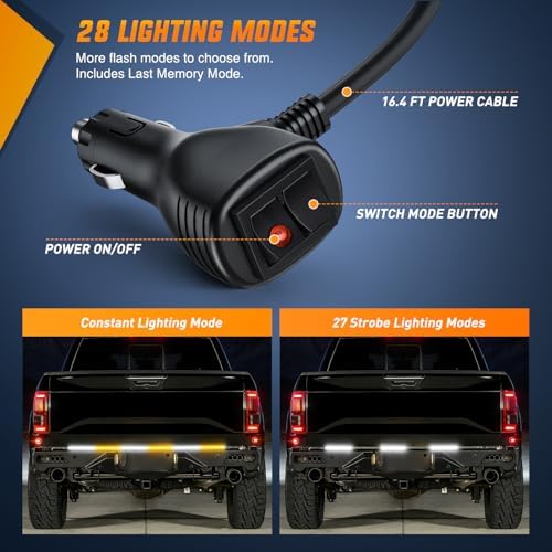 Nilight 48 Inch 288 LED Tailgate Strobe Light Strip Amber White