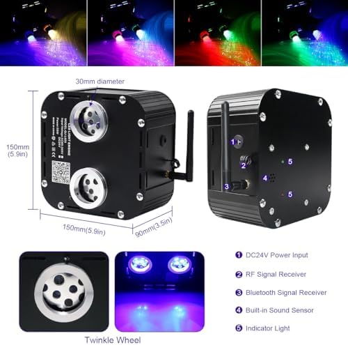 AZIMOM Updated Dual Color 50W Twinkle Fiber Optic Starlight Kits 2000pcs*0.03in*16.4ft Fiber Strands Sound Activated Bluetooth/APP Remote Control Theater Ceiling Home Shop Lobby Roof Decor