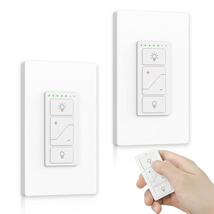 2PCS Dimmer Switch, Smart Light Switch Remote with Alexa Wireless | Single Pole Wireless Switch for Dimmable LED/CFL/Incandescent Light, 6-Level Brightness Adjustment, Bluetooth Voice Control