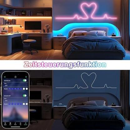Cozylady RGB Neon Light LED Rope Light,Waterproof Bluetooth APP Remote Control Music Sync Strip Light,24V Flexible DIY Silicone Light for Bedroom Home Indoor Outdoor Decoration (120ft-36M)