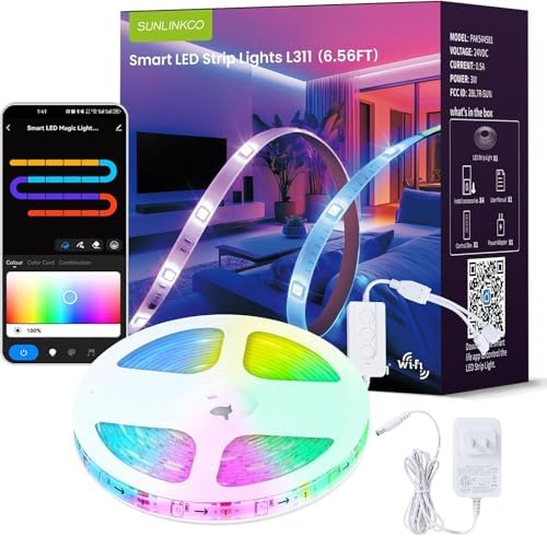RGB+IC LED Strip Lights, Smart LED Light for Bedroom, Color Changing LED Strips with 44 Scene Modes, Segmented Control, for Bedroom Home TV Wall Décor, Party, Festival, Gathering
