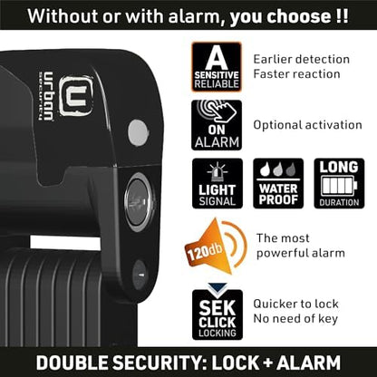 URBAN UR476B Double Security Bike Lock | Smart Alarm, 120dB, LED Alert, Warning | Most Secure & Deterrent | Folding Locks Heavy Duty AntiTheft for Bicycle Electric Scooter, More Convenient Case, 90cm