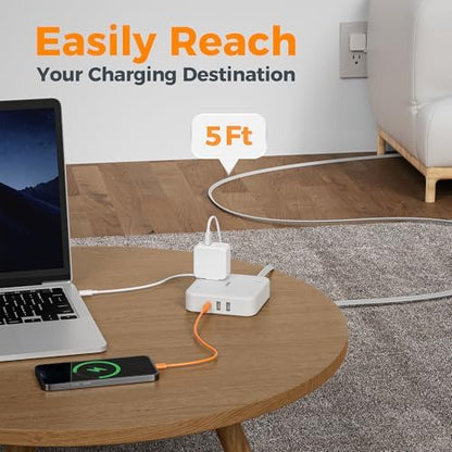 TESSAN Surge Protector Flat Extension Cord 5Ft, Flat Plug Power Strip