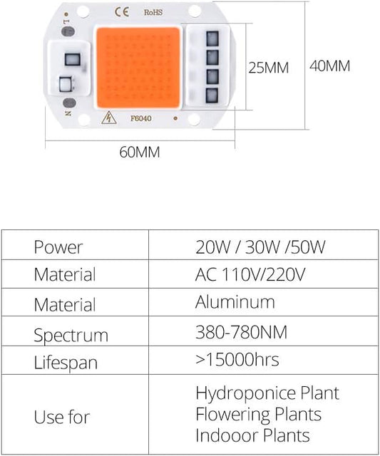 Home Bulbs 1pack LED COB Chip Bulb Light 50W 30W 20W 220V 110V DIY Smart IC Plant Full Spectrum LED Grow Light Indoor Plant Seedling Flower Grow Household Lamp