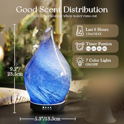 Porseme Essential Oil Diffuser 150ml Handmade Glass Diffuser 6H Runtime