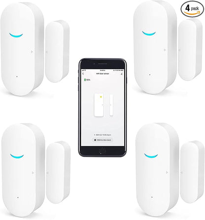 4 Pack WiFi Wireless Door Window Sensor,TUYA Smart Alarm with Free Notification APP Control Home Security Alarm System, Compatible with Alexa, Google Home, Siri