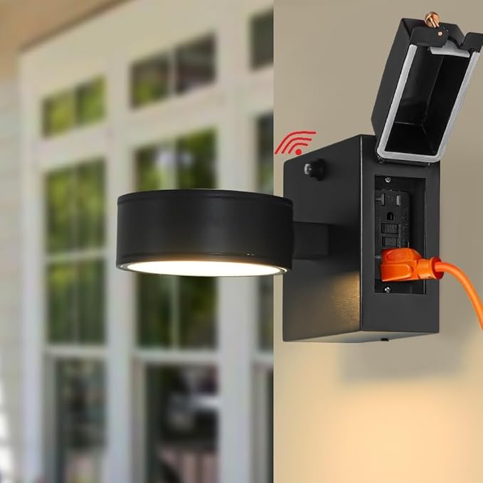 Porch Lights with GFCI Outlet, Dusk to Dawn Outdoor Wall Light with Outlet, LED Aluminum Exterior Light Fixture Waterproof, Outside Lights for House, Front, Door, Patio, Garage