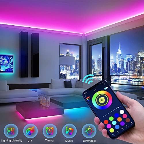 Tenmiro Led Lights for Bedroom, Music Sync LED Rope Lights APP Control with Remote, RGB Led Strip Lights for Room Kitchen Party Home Decoration (65ft)
