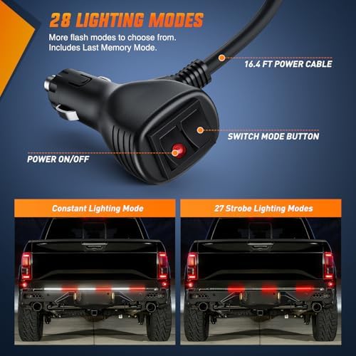Nilight 48 Inch 288 LED Tailgate Strobe Light Strip Red White