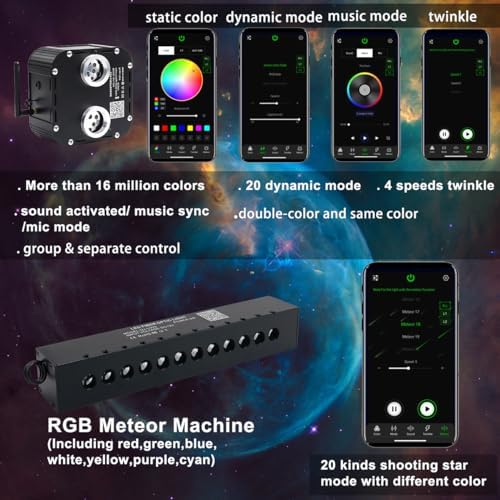AZIMOM Updated Dual Color 50W Twinkle Fiber Optic Starlight Kits Mixed1330pcs 16.4ft Strands, RGB Meteor Shooting Star, Sound Activated APP/Remote Control Theater Ceiling Home Shop Lobby Roof Decor
