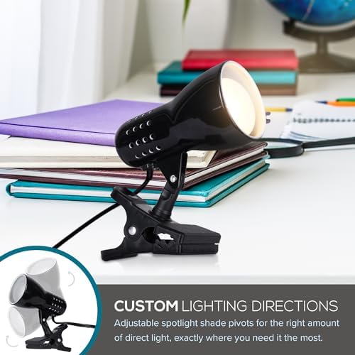 Catalina Lighting Adjustable LED Mini Clip Reading Lamp, Multipurpose Clip Lamp for Office, Dorm, or Bedroom, Smart Home Compatible, LED Bulb Included, 5", Black