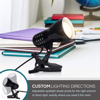Catalina Lighting Adjustable LED Mini Clip Reading Lamp, Multipurpose Clip Lamp for Office, Dorm, or Bedroom, Smart Home Compatible, LED Bulb Included, 5", Black