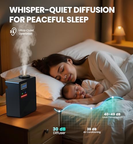 Waterless Essential Oil Diffuser with 2 x 100ML Oils, 5000 Sq.Ft Whole House Scent Machine, 200ml Cold Air Fragrance Diffuser with Bluetooth App Control for Home Hotel Office, Black