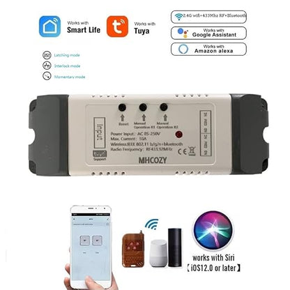2CH WiFi RF Wireless Switch Relay,Inching Self-Locking Interlock Mode,Compatible with Alexa Goolge Home (Smart Life app WiFi RF AC 85-250V)