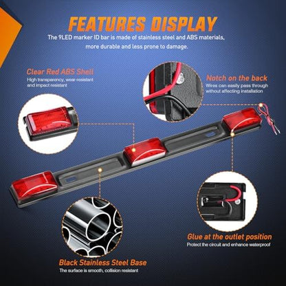Nilight LED Trailer Light Kit Oval Taillight Round Marker Lamp 9LED ID Bar