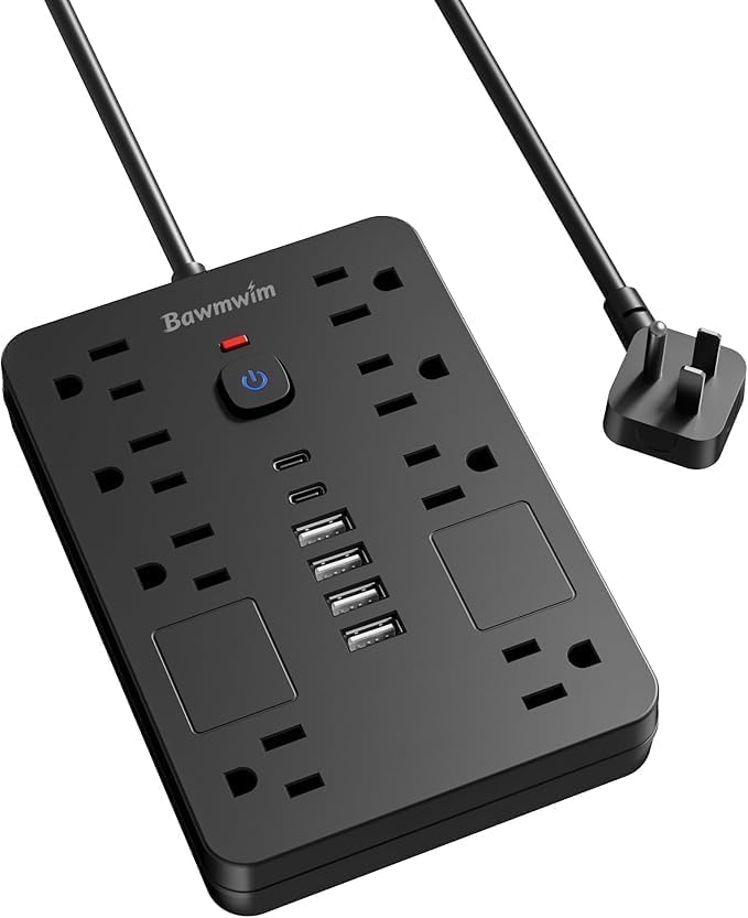 Surge Protector Power Strip - 11 Outlets(1850W/15A/14AWG) with 6 USB Ports(2 USB C), 6/14FT Flat Plug Extension Cord, Wall Mount, Black, ETL Listed for Home, Dorm Room