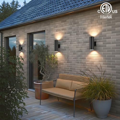 mirrea 14" Modern Outdoor Porch Light in 2 Lights, Matte Black, 4 Pack