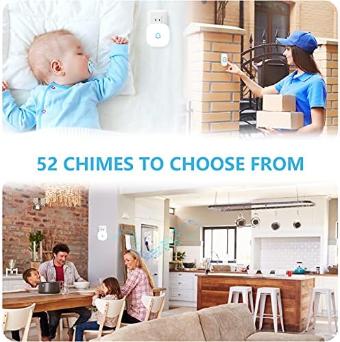 SECRUI Wireless Doorbell, Mini Door Bell with 58 Chimes 5 Volume Levels, 1 Waterproof Button 2 Plug in Receiver, White Doorbell with Led Blue light for Home/Classroom/Office