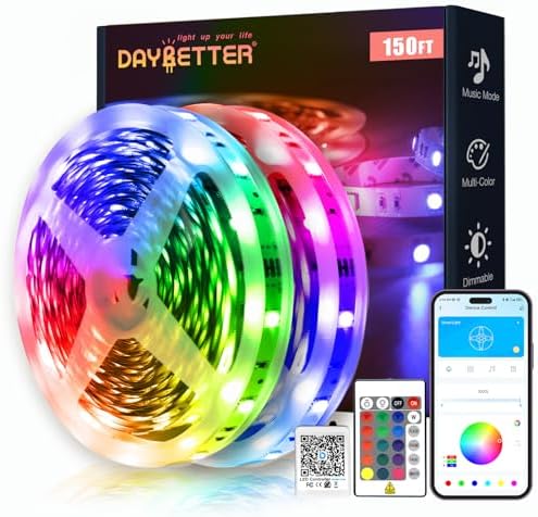 DAYBETTER Smart RGB Led Strip Lights, 150ft Led Lights for Bedroom with App Control, Multicolor Changing Led Light Strips Apply for Home Decor, Living Room, Kitchen, Home Party Decoration
