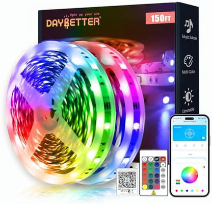 DAYBETTER Smart RGB Led Strip Lights, 150ft Led Lights for Bedroom with App Control, Multicolor Changing Led Light Strips Apply for Home Decor, Living Room, Kitchen, Home Party Decoration