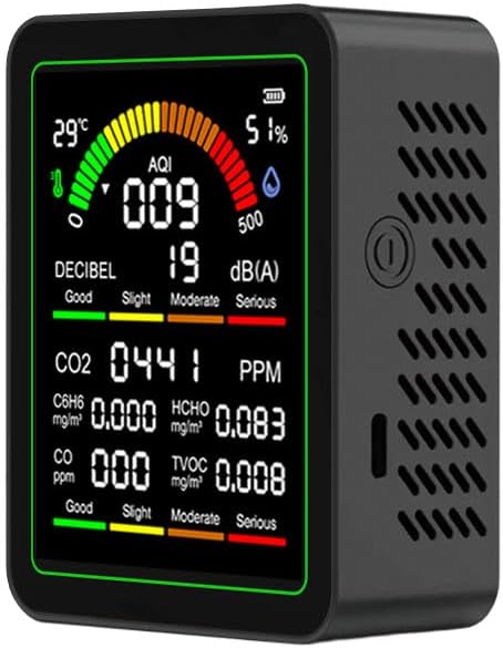 10 in 1 Indoor Air Quality Monitor, Portable Smart Air Quality Tester for CO2, CO, TVOC, HCHO, Temp, Hum, AQI, PM0.3-1, NVH, Formaldehyde Detector for Home, Car, Plants, Hotel, Pets