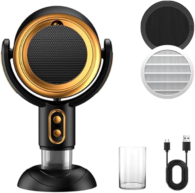 Portable Smoke Away Fan Machine for Indoor, Rechargeable Air Extractor Mini Desktop Catcher Filter Eliminator, Travel Smokes Purifier Filters for Effectively Removes Smoke and Odors(Gold)