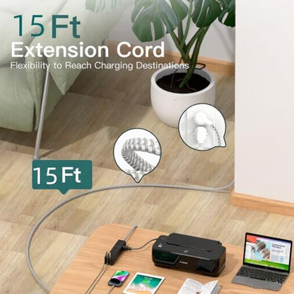 15FT Extension Cord, Power Strip Surge Protector with 12 AC Outlets & 4 USB