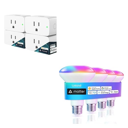 Linkind Matter BR30 Smart Light Bulbs, RGBTW LED Color Changing Light Bulbs Bundle Matter Smart Plug, Work with Apple Home, Siri, Alexa, Google Home, SmartThings
