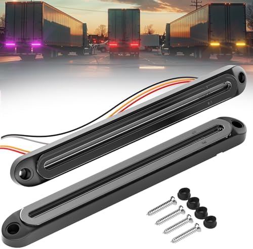 PSEQT 3 Color Trailer Tail Brake Stop Turn Signal Running LED Lights Bar Amber Red Purple Rear Identification Marker Waterproof Light Strip for Trailer Truck Pickup Offroad RV ATV UTV Bus Van, 2Pcs