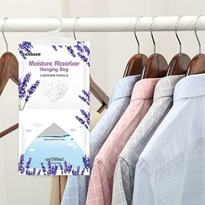 CANAGER Moisture Absorber -12 Pack,Lavender Vanilla Hanging Humidity Bag,Home,Car, and Closet Dehumidifiers and Deodorizers (12.5OZ)