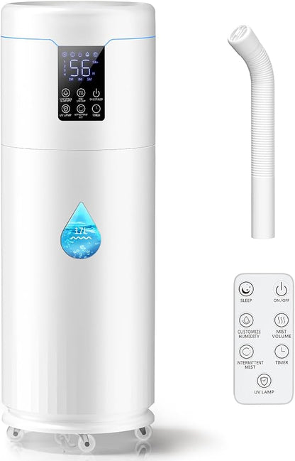Humidifiers for Large Room Home Bedroom 2000 sq.ft. 17L/4.5Gal Large Humidifier with Extension Tube & 4 Speed Mist,Top Fill Wholehouse Humidifier with 360°Nozzle for Plant Office Commercial Greenhouse