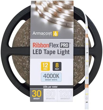 Armacost Lighting RibbonFlex Pro 12V White LED Strip Lights 30 LED/m, 4000K, 8.2 ft, 151210